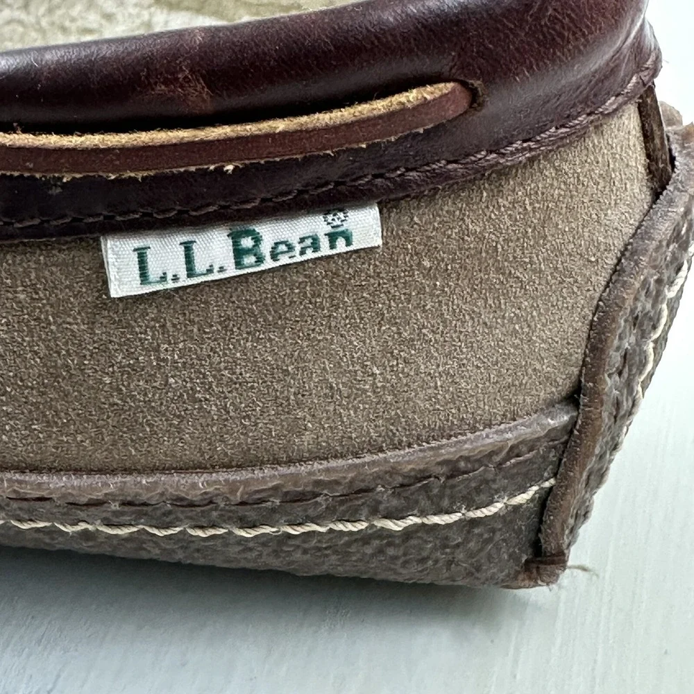 LL‎ Bean  HandSewn Shearling Lined Slippers Mens 8Brown Roughout Suede Moccasins
